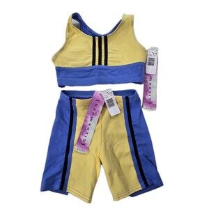 Gilda Marx Kids Cotton Blend Dance Shorts & Racer Sport Bra Set Yellow Size 8/10